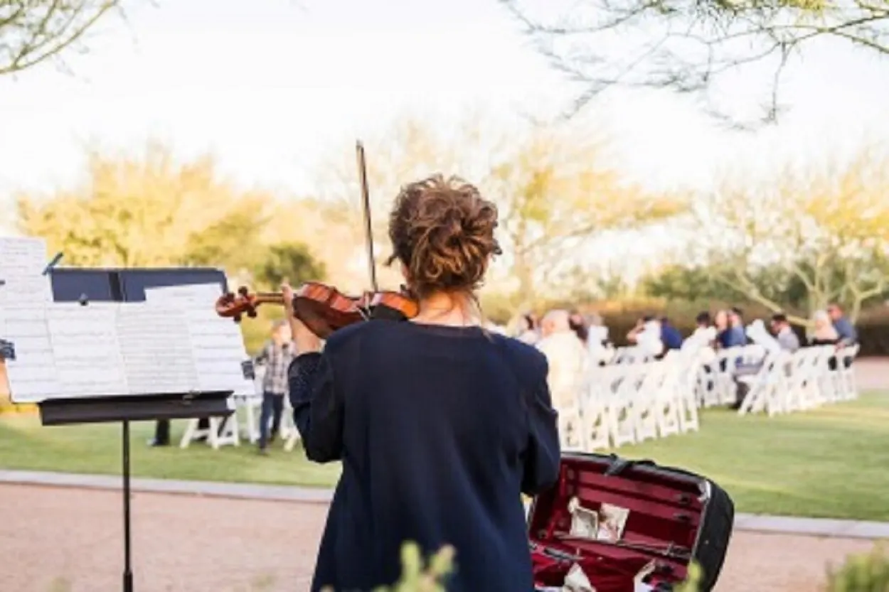 A girl is playing a wedding theme