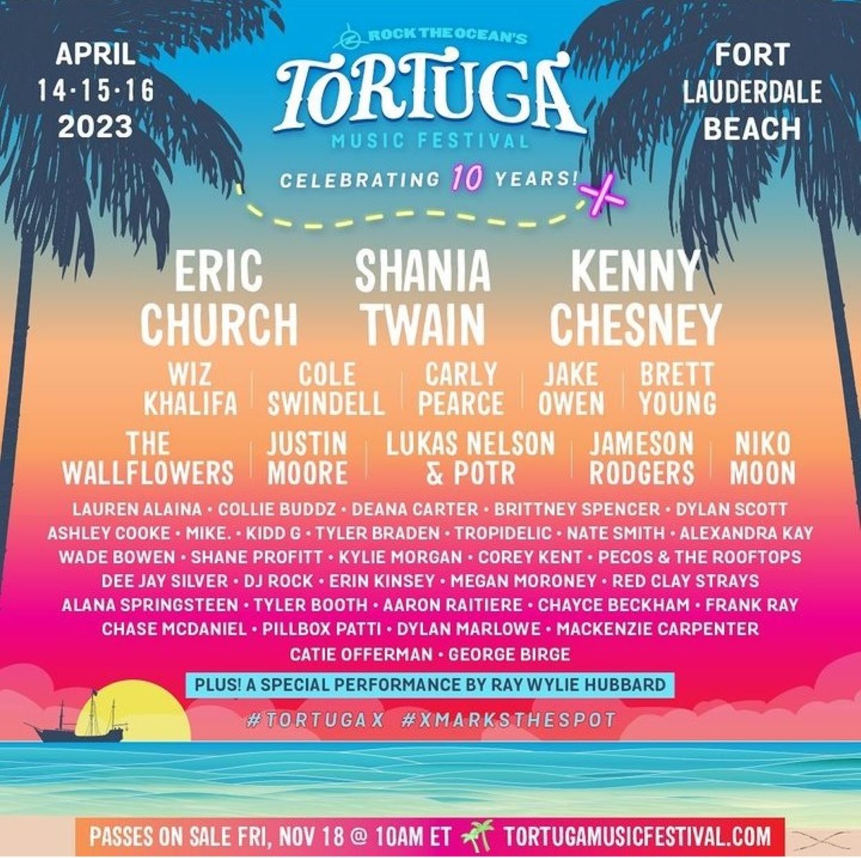A poster of the Tortuga Music Festival 2023 listing the lineup.