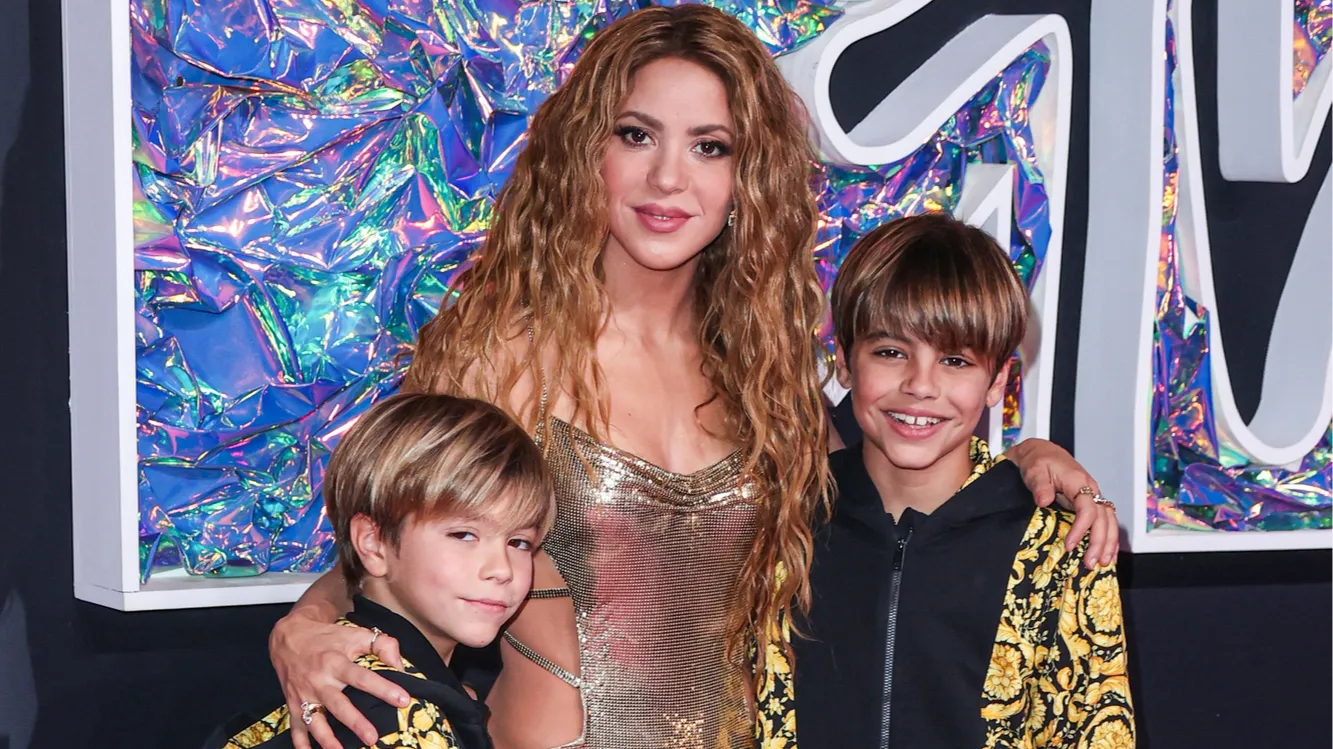 Sasha Pique, Shakira and Milan Pique arrive at an event