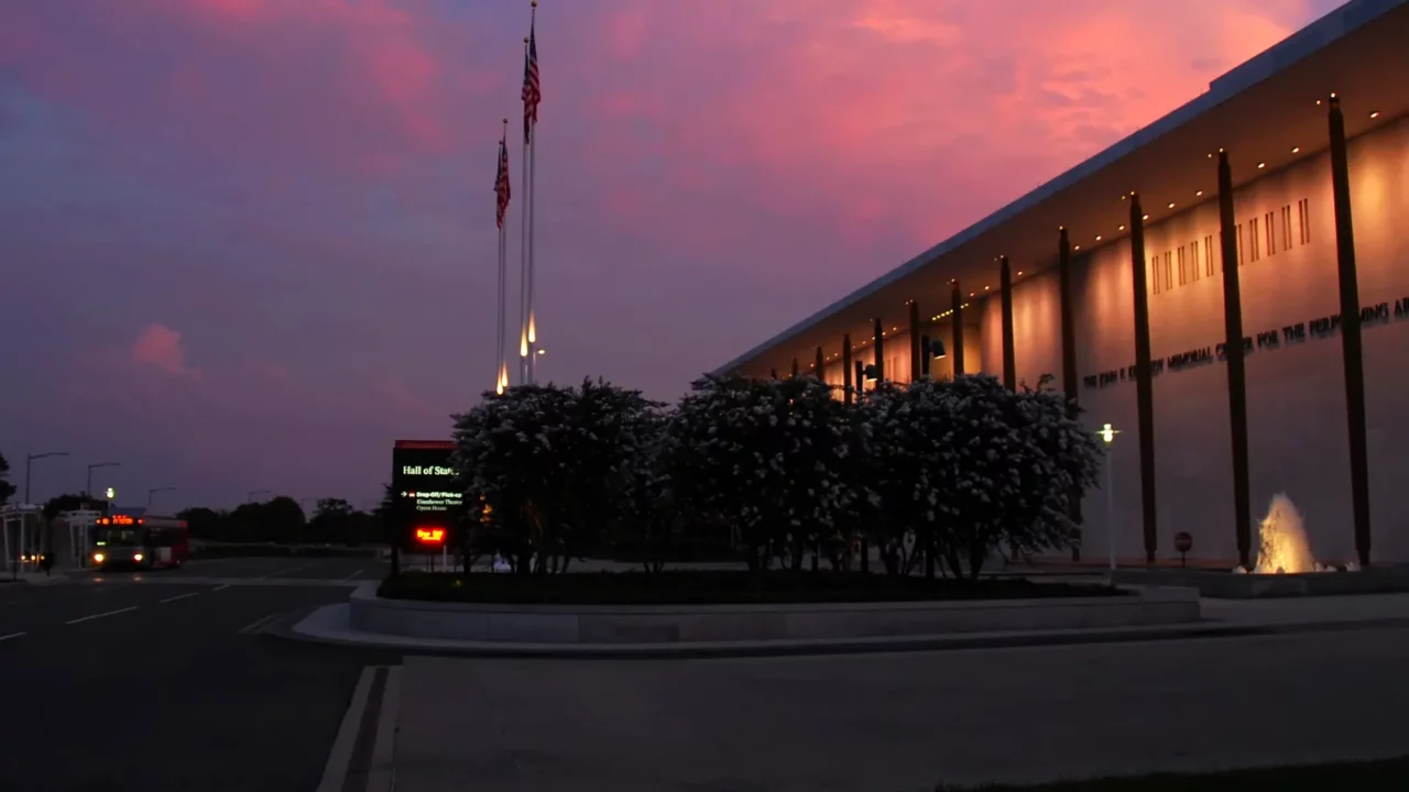 Beautiful sunset over the John F Kennedy center in Washington.
